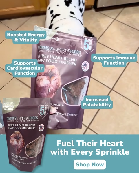A 4:5 vertical ad showcasing a raw food topper with clear benefit callouts hovering over the product packaging.